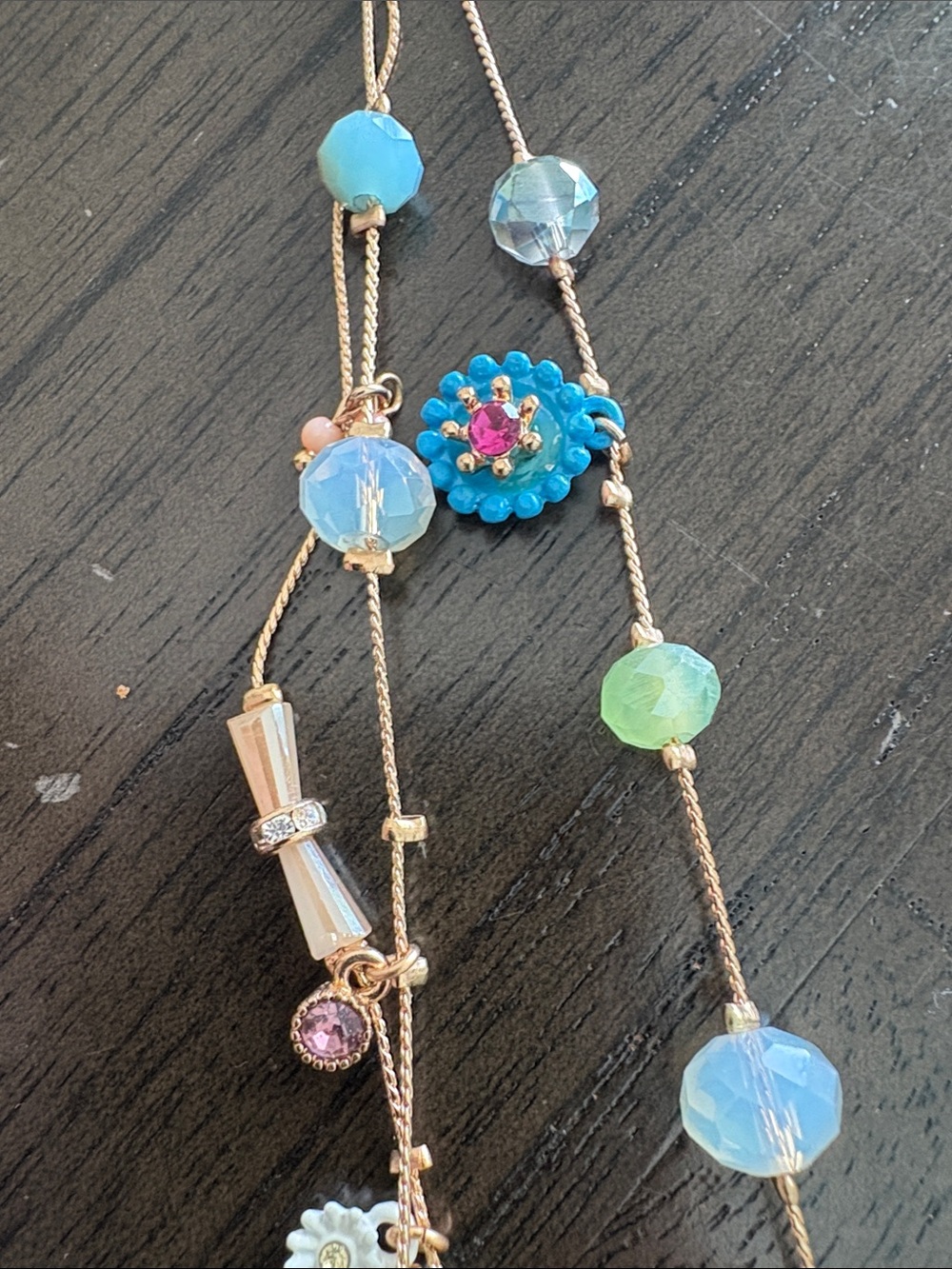 Betsey Johnson Aqua, Turquoise & Pink Multilayer Floral Pendant Necklace - Picture 4 of 11